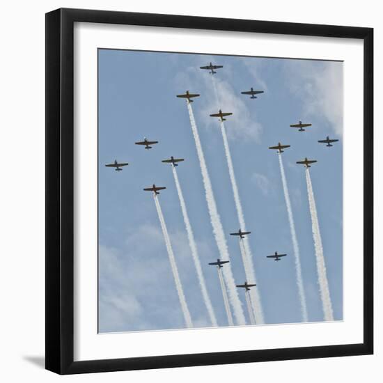 USA, Wisconsin, Oshkosh, Airshow dramatic plane formation-Bernard Friel-Framed Photographic Print