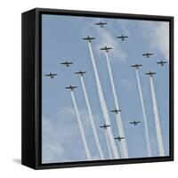 USA, Wisconsin, Oshkosh, Airshow dramatic plane formation-Bernard Friel-Framed Stretched Canvas