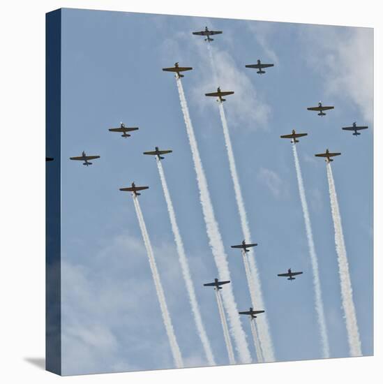 USA, Wisconsin, Oshkosh, Airshow dramatic plane formation-Bernard Friel-Stretched Canvas