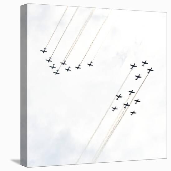 USA, Wisconsin, Oshkosh, Airshow dramatic plane formation-Bernard Friel-Stretched Canvas