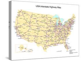 Usa With Interstate Highways, States And Names-Bruce Jones-Stretched Canvas