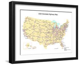 Usa With Interstate Highways, States And Names-Bruce Jones-Framed Art Print