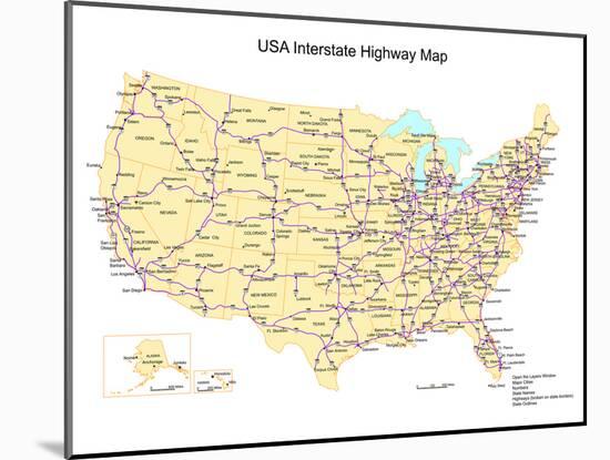 Usa With Interstate Highways, States And Names-Bruce Jones-Mounted Art Print