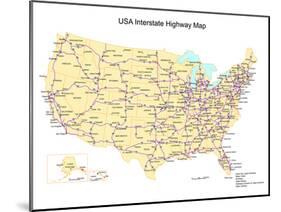 Usa With Interstate Highways, States And Names-Bruce Jones-Mounted Art Print