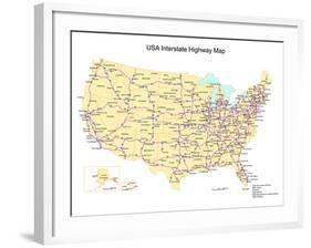 Usa With Interstate Highways, States And Names-Bruce Jones-Framed Art Print