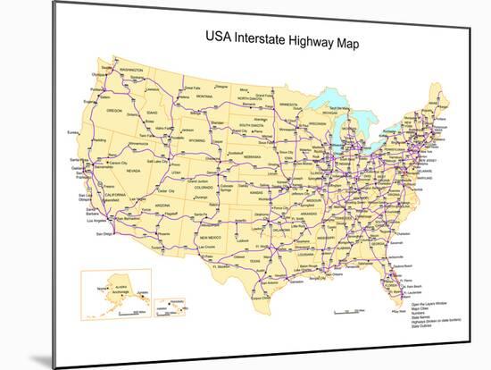 Usa With Interstate Highways, States And Names-Bruce Jones-Mounted Art Print