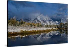 USA, Wyoming. Fall snow and reflection of Teton mountains, Grand Teton National Park-Howie Garber-Stretched Canvas
