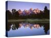 USA, Wyoming, Grand Teton Grand Tetons Reflect in Snake River-Jaynes Gallery-Stretched Canvas