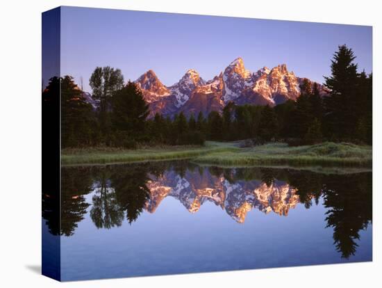 USA, Wyoming, Grand Teton Grand Tetons Reflect in Snake River-Jaynes Gallery-Stretched Canvas