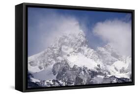 USA, Wyoming, Grand Teton National Park. Clouds over mountains during spring snowstorm.-Jaynes Gallery-Framed Stretched Canvas