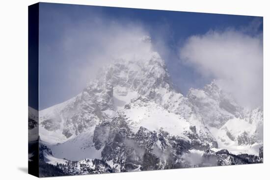 USA, Wyoming, Grand Teton National Park. Clouds over mountains during spring snowstorm.-Jaynes Gallery-Stretched Canvas