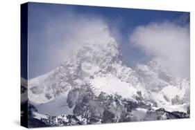 USA, Wyoming, Grand Teton National Park. Clouds over mountains during spring snowstorm.-Jaynes Gallery-Stretched Canvas