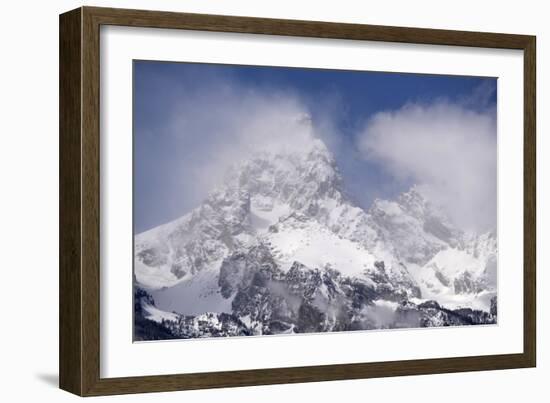 USA, Wyoming, Grand Teton National Park. Clouds over mountains during spring snowstorm.-Jaynes Gallery-Framed Photographic Print