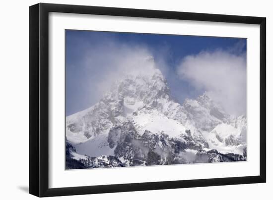 USA, Wyoming, Grand Teton National Park. Clouds over mountains during spring snowstorm.-Jaynes Gallery-Framed Photographic Print