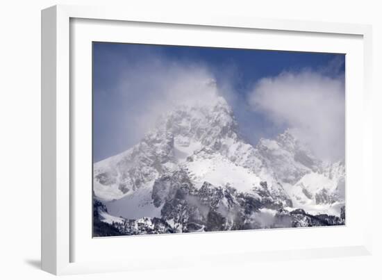 USA, Wyoming, Grand Teton National Park. Clouds over mountains during spring snowstorm.-Jaynes Gallery-Framed Photographic Print