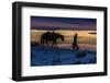 USA, Wyoming. Hideout Horse Ranch, wrangler and horse at sunset. (MR,PR)-Hollice Looney-Framed Photographic Print