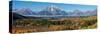 USA, Wyoming. Mount Moran and autumn aspens at the Oxbow, Grand Teton National Park.-Judith Zimmerman-Stretched Canvas