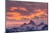 USA, Wyoming. Orange sunset and landscape of Table, Grand and Middle Teton and Mt. Owen.-Howie Garber-Mounted Photographic Print