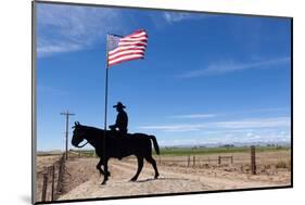 USA, Wyoming, Ranch, Sign, Cowboy, Us Flag-Catharina Lux-Mounted Photographic Print