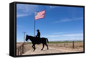 USA, Wyoming, Ranch, Sign, Cowboy, Us Flag-Catharina Lux-Framed Stretched Canvas