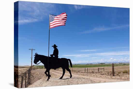 USA, Wyoming, Ranch, Sign, Cowboy, Us Flag-Catharina Lux-Stretched Canvas