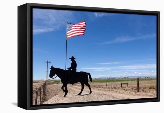 USA, Wyoming, Ranch, Sign, Cowboy, Us Flag-Catharina Lux-Framed Stretched Canvas