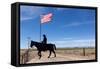 USA, Wyoming, Ranch, Sign, Cowboy, Us Flag-Catharina Lux-Framed Stretched Canvas