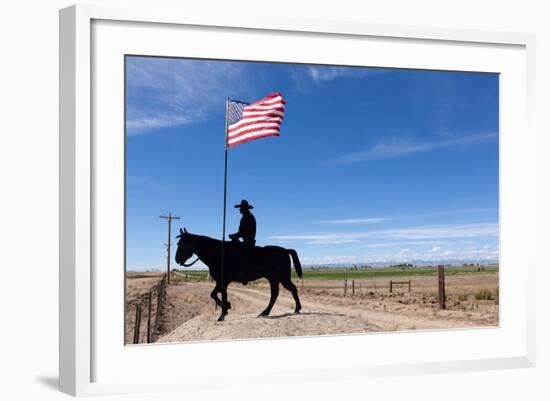 USA, Wyoming, Ranch, Sign, Cowboy, Us Flag-Catharina Lux-Framed Photographic Print