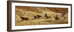 Usa, Wyoming, Shell, The Hideout Ranch, Cowboys Drive the Horses through the Hills-null-Framed Photographic Print