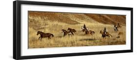 Usa, Wyoming, Shell, The Hideout Ranch, Cowboys Drive the Horses through the Hills-null-Framed Photographic Print