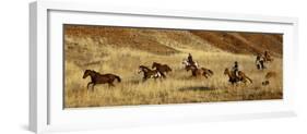 Usa, Wyoming, Shell, The Hideout Ranch, Cowboys Drive the Horses through the Hills-null-Framed Photographic Print