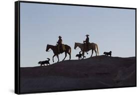 USA, Wyoming, Shell, The Hideout Ranch, Cowboys, Horses and Dogs in Early Light-Hollice Looney-Framed Stretched Canvas