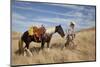 Usa, Wyoming, Shell, The Hideout Ranch, Cowgirl with Lasso Walking with Horse-Hollice-Mounted Photographic Print