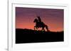 USA, Wyoming, Shell, The Hideout Ranch, Silhouette of Cowboy and Horse at Sunset-Hollice Looney-Framed Photographic Print