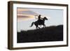 USA, Wyoming, Shell, The Hideout Ranch, Silhouette of Cowgirl with Horse at Sunset-Hollice Looney-Framed Photographic Print