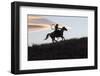 USA, Wyoming, Shell, The Hideout Ranch, Silhouette of Cowgirl with Horse at Sunset-Hollice Looney-Framed Photographic Print