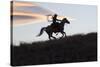 USA, Wyoming, Shell, The Hideout Ranch, Silhouette of Cowgirl with Horse at Sunset-Hollice Looney-Stretched Canvas