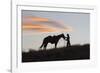 USA, Wyoming, Shell, The Hideout Ranch, Silhouette of Cowgirl with Horse at Sunset-Hollice Looney-Framed Photographic Print