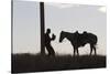 Usa, Wyoming, Shell, The Hideout Ranch, Silhouette of Man and Horse at Sunset-Hollice-Stretched Canvas