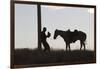 Usa, Wyoming, Shell, The Hideout Ranch, Silhouette of Man and Horse at Sunset-Hollice-Framed Photographic Print