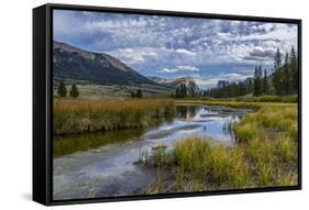 USA, Wyoming. White Rock Mountain and Squaretop Peak above Green River wetland-Howie Garber-Framed Stretched Canvas