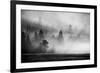 USA, Wyoming, Yellowstone National Park. Early morning fog with light rays through the trees.-Cindy Miller Hopkins-Framed Photographic Print