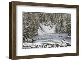 USA, Wyoming, Yellowstone National Park. Snowy landscape with Lewis Falls and Lewis River.-Jaynes Gallery-Framed Photographic Print