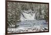 USA, Wyoming, Yellowstone National Park. Snowy landscape with Lewis Falls and Lewis River.-Jaynes Gallery-Framed Photographic Print