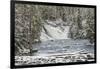 USA, Wyoming, Yellowstone National Park. Snowy landscape with Lewis Falls and Lewis River.-Jaynes Gallery-Framed Photographic Print