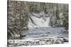 USA, Wyoming, Yellowstone National Park. Snowy landscape with Lewis Falls and Lewis River.-Jaynes Gallery-Stretched Canvas