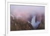 USA, Wyoming, Yellowstone National Park. Sunrise fog around Lower Yellowstone Falls.-Jaynes Gallery-Framed Photographic Print