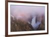 USA, Wyoming, Yellowstone National Park. Sunrise fog around Lower Yellowstone Falls.-Jaynes Gallery-Framed Photographic Print