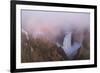 USA, Wyoming, Yellowstone National Park. Sunrise fog around Lower Yellowstone Falls.-Jaynes Gallery-Framed Photographic Print