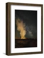 USA, Wyoming, Yellowstone NP. Milky Way and erupting Old Faithful Geyser.-Jaynes Gallery-Framed Photographic Print